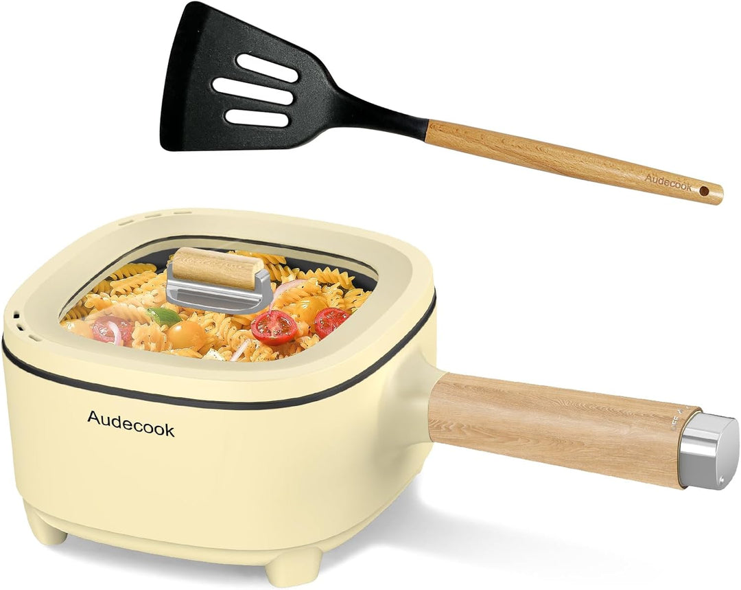 Audecook Elektrischer Topf, 2 l, Antihaft-Keramikglasur, Bratpfanne, 20,3 cm, multifunktionale elekt