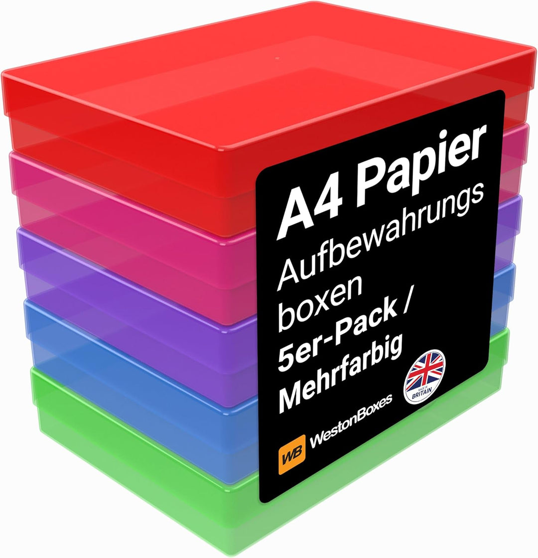 WestonBoxes Bastel-Aufbewahrungsboxen aus Kunststoff im A4-Format mit Deckel für Kunstbedarf, Papier