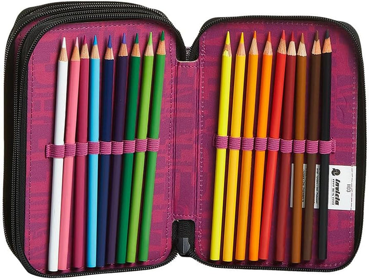 Invicta Federmäppchen, Mäppchen, mehrfarbig, Federtasche für Schreibwaren, Etui mit Stiften, Kugelsc