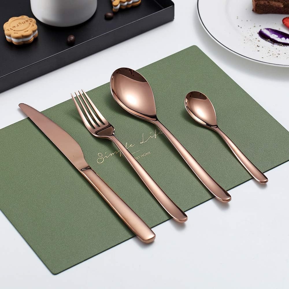 HOMQUEN Kupfer Besteck Set 24 Stück, Kupfer Besteckset aus Edelstahl, Kupfer Titanbeschichtung, Uten