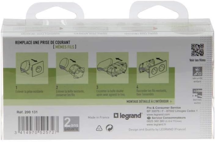 Legrand Céliane Komplettset, 2 Steckdosen, 2-polig, mit Erdung verdrahtet/Einbaudose, 230 V, weiss,