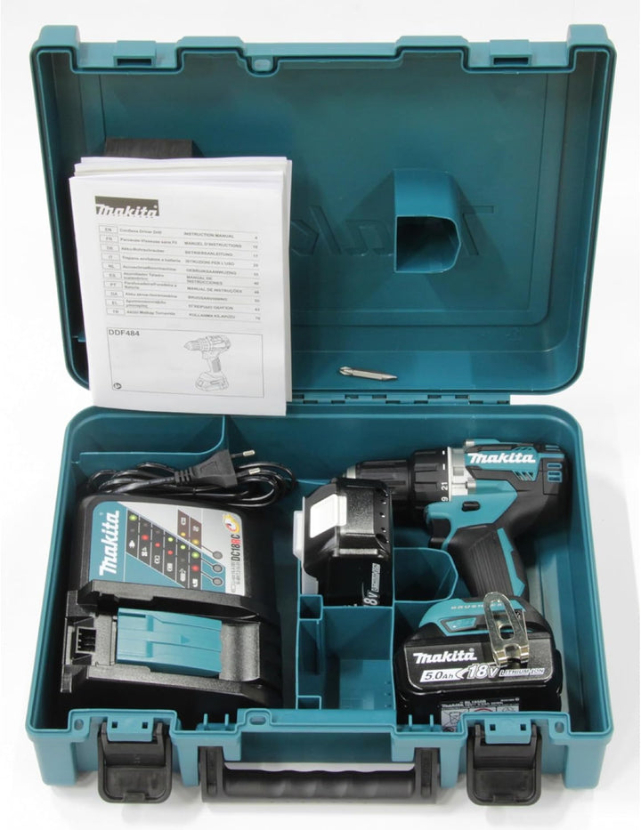 Makita DDF484RTE Akku-Bohrschrauber 18V / 5,0 Ah, 2 Akkus + Ladegerät im Koffer Drill / 2 x battery