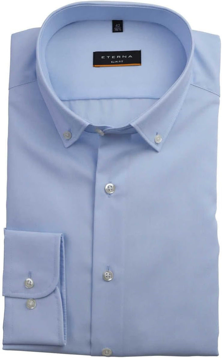 eterna Slim Fit Hemd Langarm Button Down Kragen Baumwolle hellblau Grösse 38