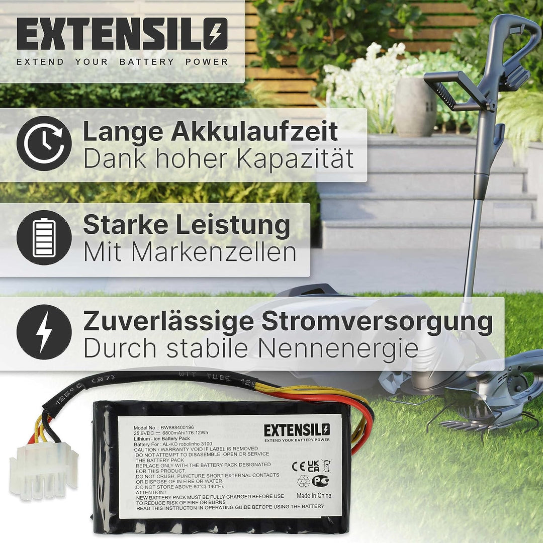 EXTENSILO Akku kompatibel mit AL-KO Robolinho 82, 82.8, 116, 3000, 3100, 4000, 4100 Rasenroboter Ras