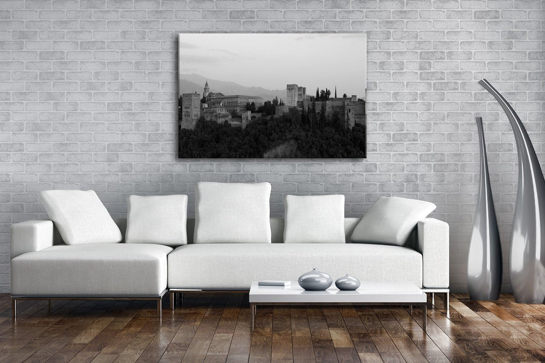 deyoli spanische Burg Format: 80x60 Effekt: Schwarz/Weiss als Leinwand, Motiv fertig gerahmt auf Ech