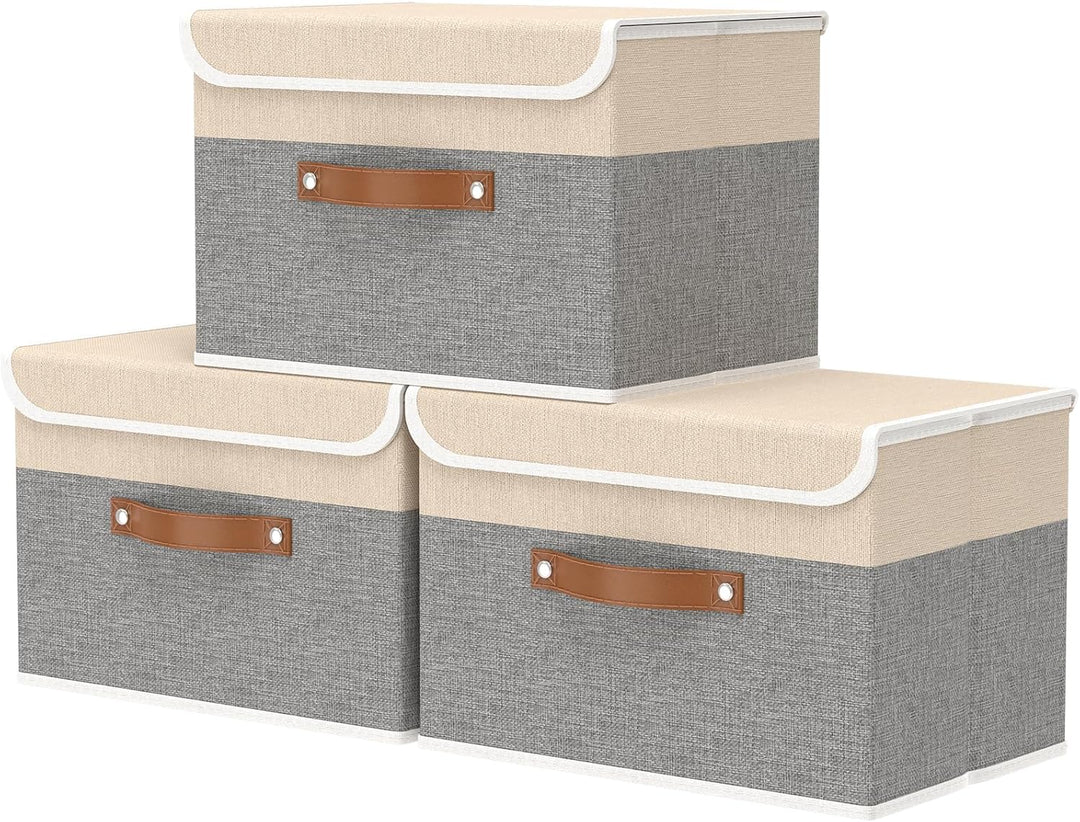 OUTBROS 3 Stück Aufbewahrungsboxen mit Deckel, 45 x 30 x 30 cm, faltbare Stoffboxen, Aufbewahrungskö