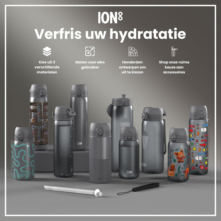 Ion8 1 Liter Edelstahl Trinkflasche, Auslaufsicher, Einhandöffnung, Sichere Verriegelung, Spülmaschi