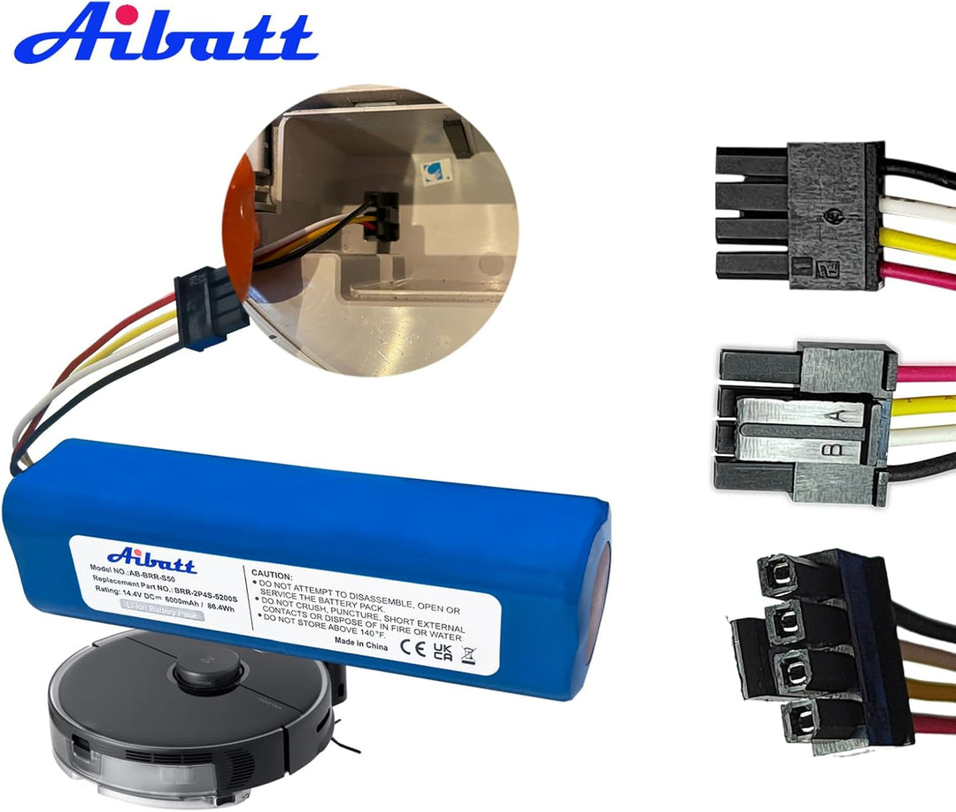 Aibatt 14.4V 6000mAh Li-Ion Akku, Ersatzakku für Xiaomi Mi Roboter, Mijia 1st und 2nd Gen Roborock,M