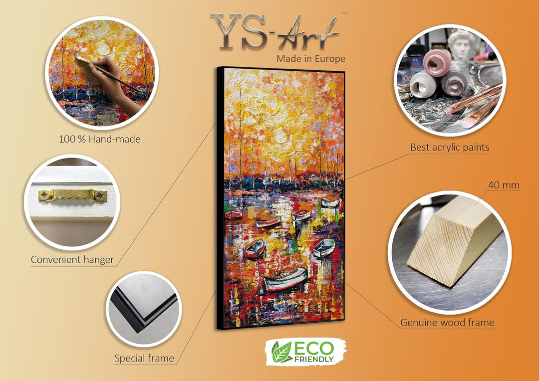 YS-Art XXL Abstrakt Acryl Gemälde auf Leinwand Hafen handgemalt Wandbilder Wohnzimmer modernes Desig
