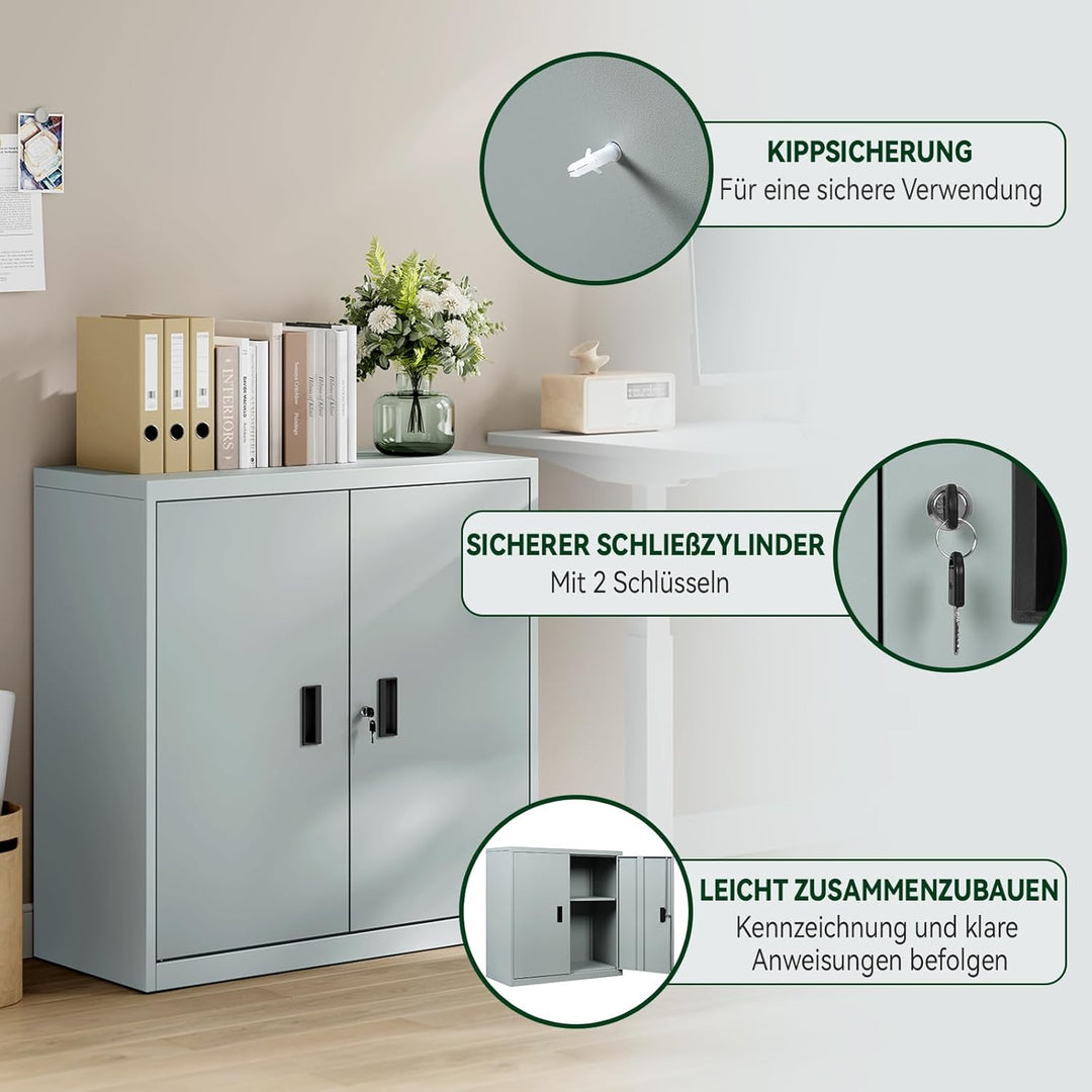 WOLTU Aktenschrank abschliessbar, Ordnerschrank mit höhenverstellbarem Einlegboden, Metallschrank mi
