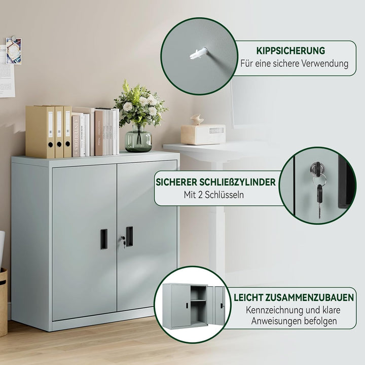 WOLTU Aktenschrank abschliessbar, Ordnerschrank mit höhenverstellbarem Einlegboden, Metallschrank mi