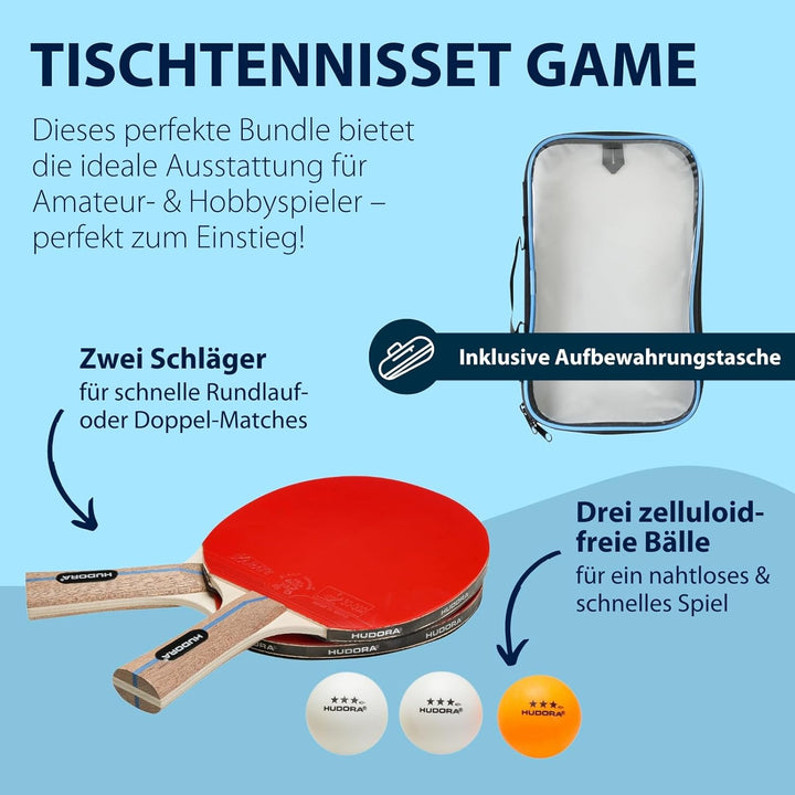 HUDORA Table Tennis Set Game/Match/Tournament - high-quality table tennis racket set with 2/2/1 rack