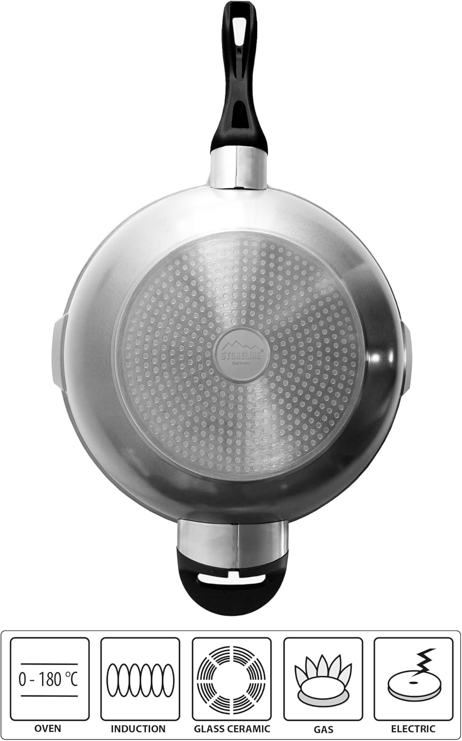 Stoneline Future Wok 32 cm, mit Sieb-Glasdeckel, mit austauschbaren Griffen, induktionsgeeignet, Alu
