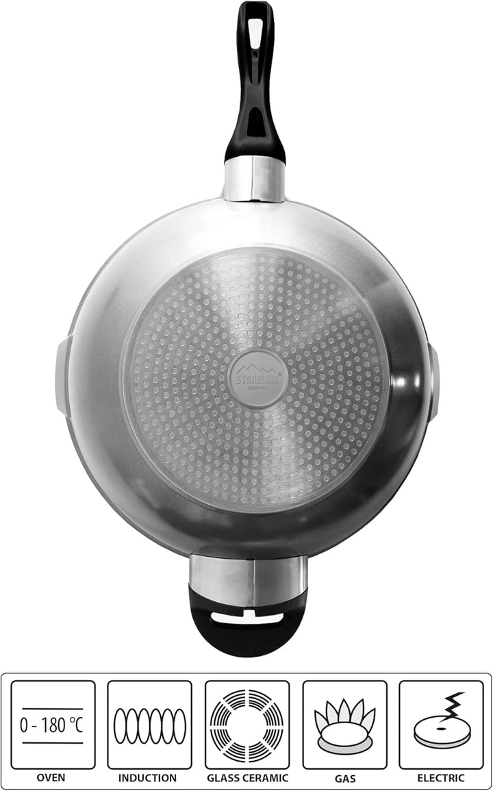 Stoneline Future Wok 32 cm, mit Sieb-Glasdeckel, mit austauschbaren Griffen, induktionsgeeignet, Alu