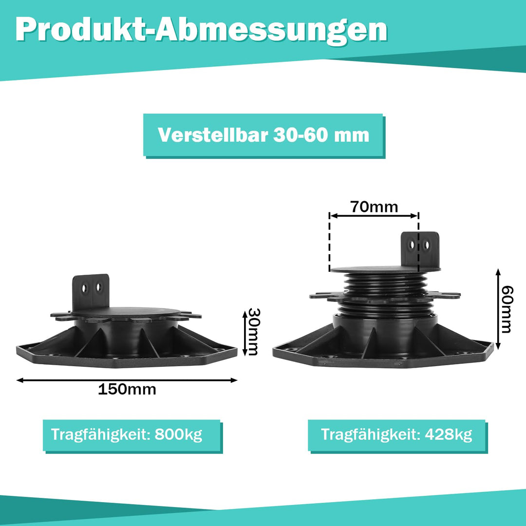 Ansobea 10 Stück Stelzlager höhenverstellbar I 30-60mm Terrassenlager I füsse verstellbar I Plattenl