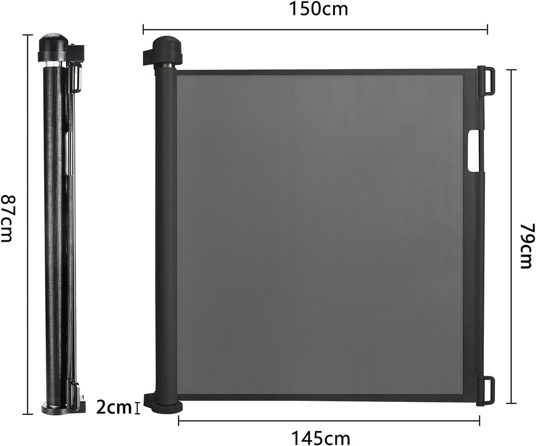 NAIZY Treppenschutzgitter Rollo Ausziehbar 0-150cm Türschutzgitter 87cm Hohe Absperrgitter Schwarz T