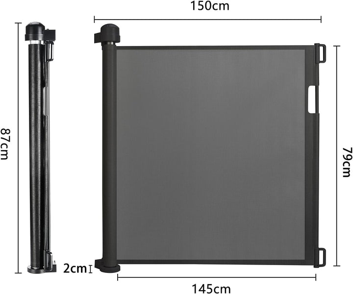 NAIZY Treppenschutzgitter Rollo Ausziehbar 0-150cm Türschutzgitter 87cm Hohe Absperrgitter Schwarz T