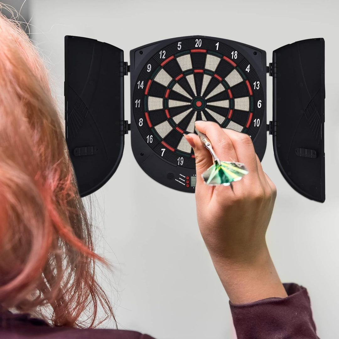 HOMCOM Elektronische Dartscheibe mit Tür Soundeffekte Dartboard Dart-Set mit automatische Wertung 6