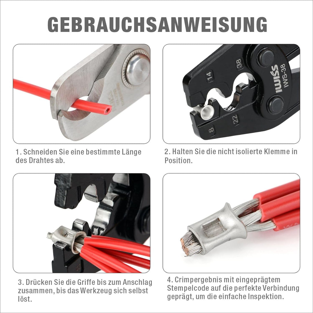 iCrimp IWS-38 Crimpzange, Crimpwerkzeuge für nicht isolierte Kabelschuhe, Krimpzange von 8mm²-38mm²