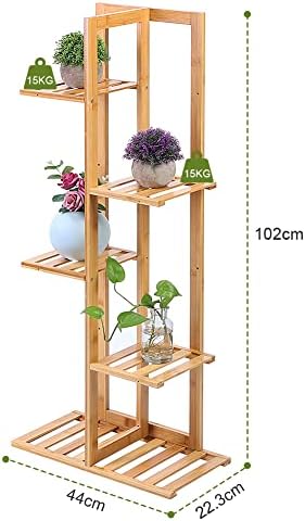 AYNEFY Pflanzenregal Blumenregal Bambus Holz Blumentreppe mit 6 Ablagen Blumenständer Pflanzenstände