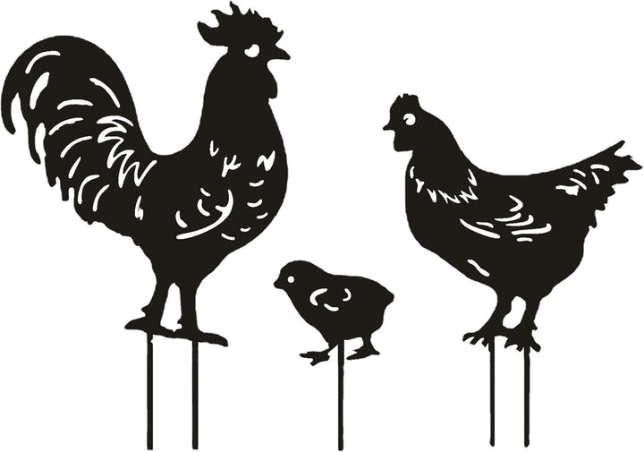 3 StüCk Garten PfäHle Kunst Hahn, Henne Und Tier EinsäTze, Garten Silhouette, Eisen Henne Huhn Hof K