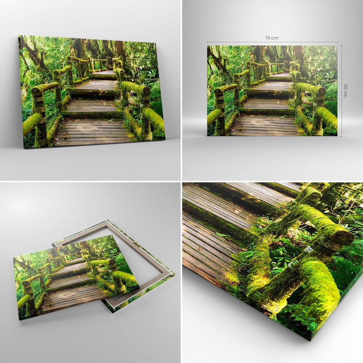 ARTTOR Bilder auf Leinwand Asien natur park brücke Leinwandbild 70x50cm Wandbilder Dekoration Wohnzi