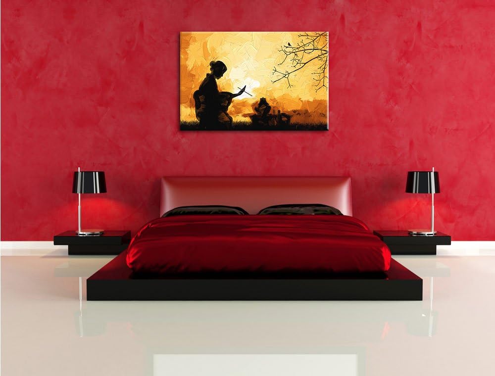 Geisha Pinsel Effekt, Format: 100x70 auf Leinwand, XXL riesige Bilder fertig gerahmt mit Keilrahmen,