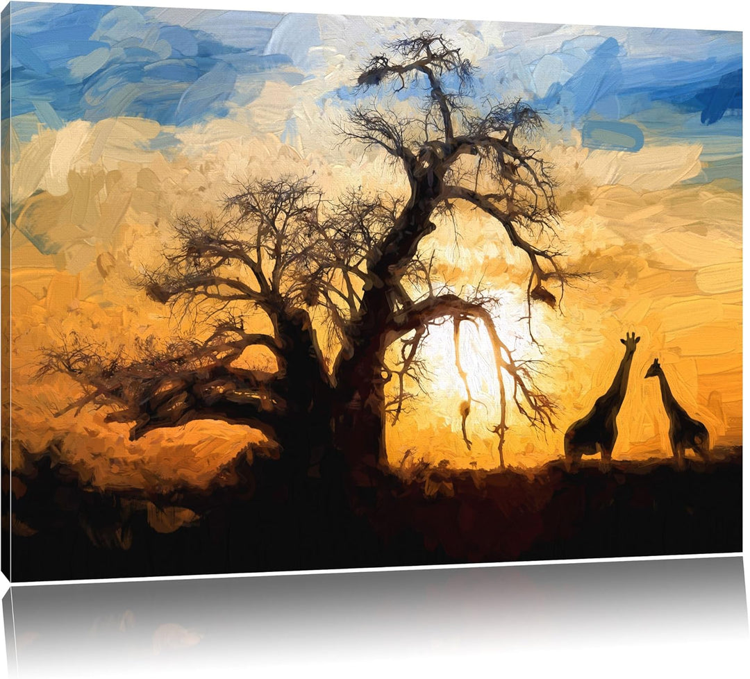 Pixxprint Zwei Giraffen in der Wüste als Leinwandbild/Grösse: 100x70 cm/Wandbild/Kunstdruck/fertig b