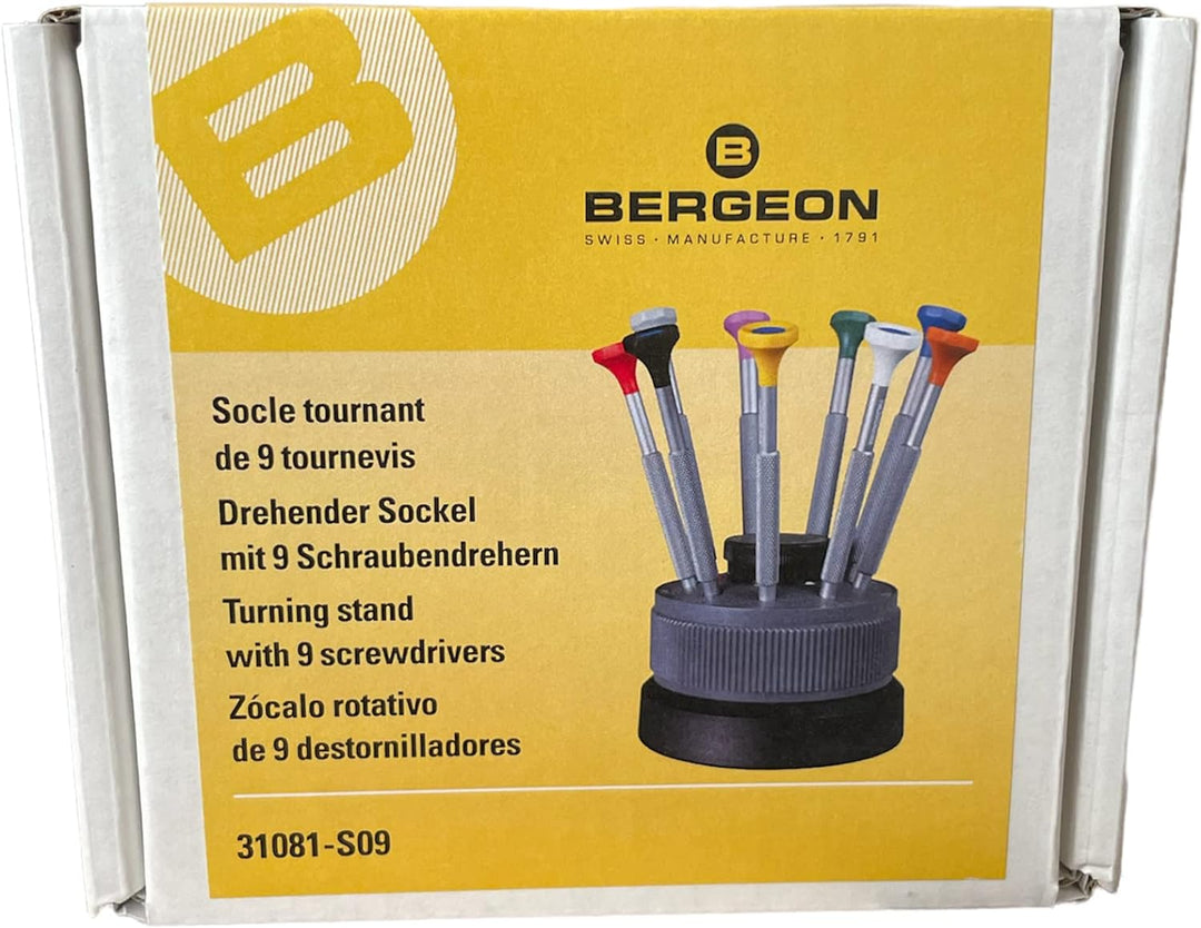 BERGEON 31081-S09 Set mit 9 Schraubendrehern mit eloxiertem Aluminiumgehäuse 0,50 bis 2,50 mm Uhrenr