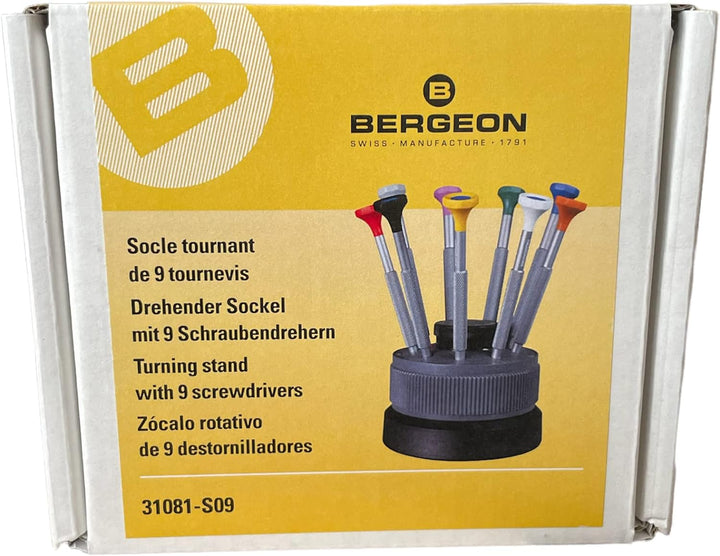 BERGEON 31081-S09 Set mit 9 Schraubendrehern mit eloxiertem Aluminiumgehäuse 0,50 bis 2,50 mm Uhrenr