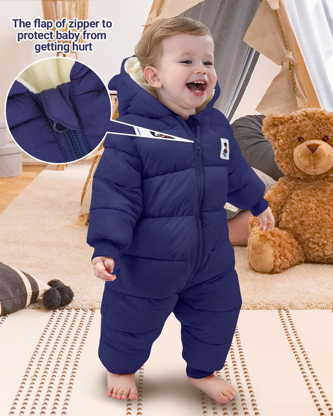 Baby Winter Overall mit Kapuze, Strampler Schneeanzug Jungen Mädchen Langarm Jumpsuit Warm Outfits G