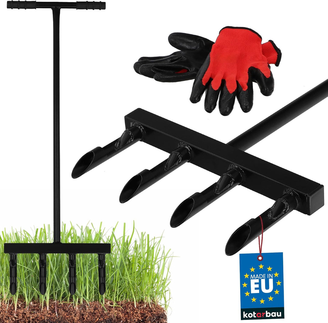 KOTARBAU® Rasenlüfter manuell + Handschuhe 105 cm Aerifizierer für Rasen Handvertikutierer Rasenbelü