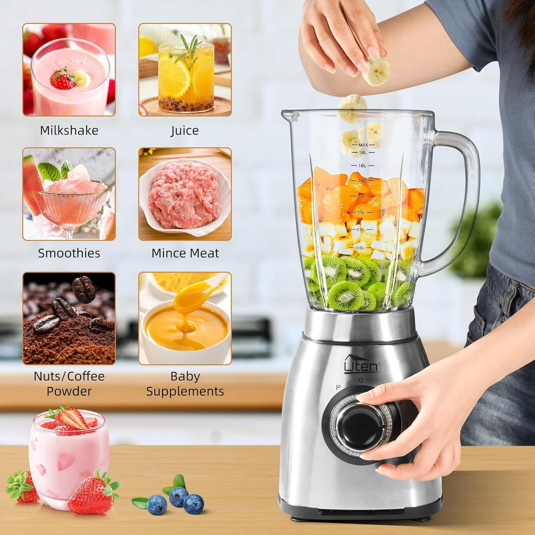 Uten Standmixer 2L, 1800 W Mixer Hochleistungsmixer und Smoothie Maker, Pulsfunktion und 5 Geschwind