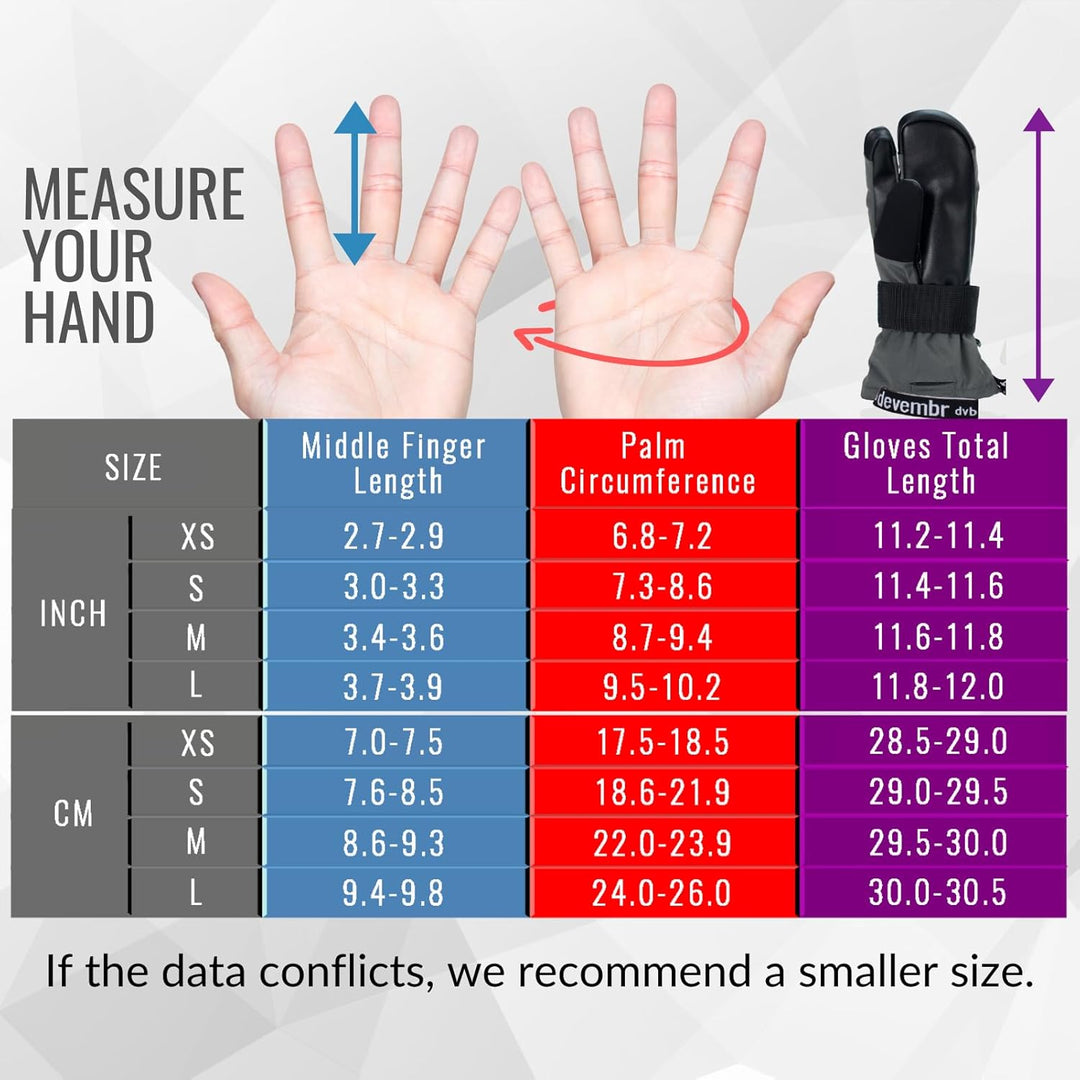 devembr 3-Finger-Skihandschuhe mit Handgelenkschutz, Warme Snowboardhandschuhe für Herren und Damen