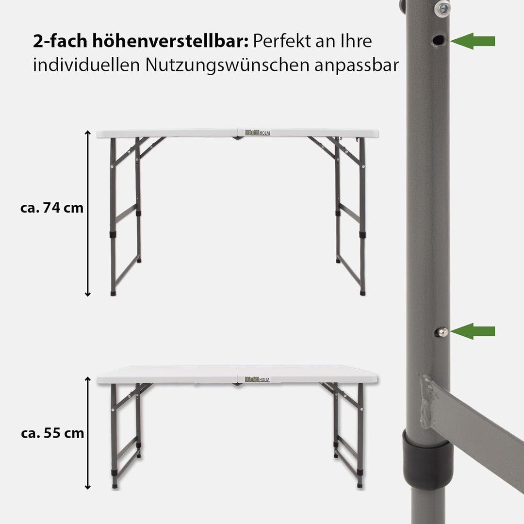 TRUTZHOLM Flohmarkttisch höhenverstellbar 120x60 cm zusammenklappbar mit Tragegriff wetterbeständig