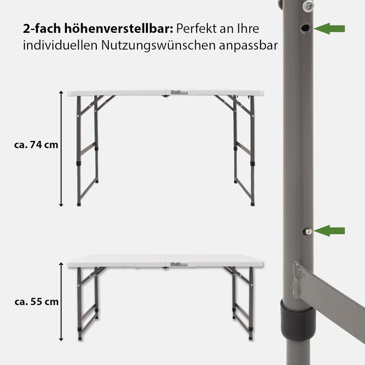 TRUTZHOLM Flohmarkttisch höhenverstellbar 120x60 cm zusammenklappbar mit Tragegriff wetterbeständig