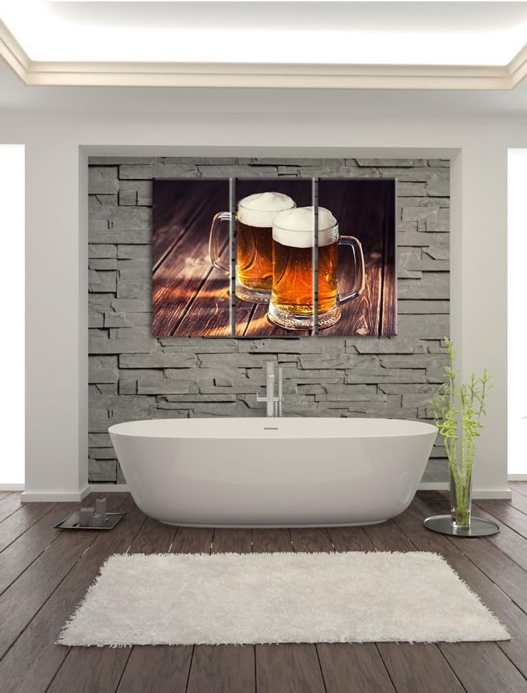 Pixxprint Zwei Masskrüge Bier 3-Teiler Leinwandbild 120x80 Bild auf Leinwand