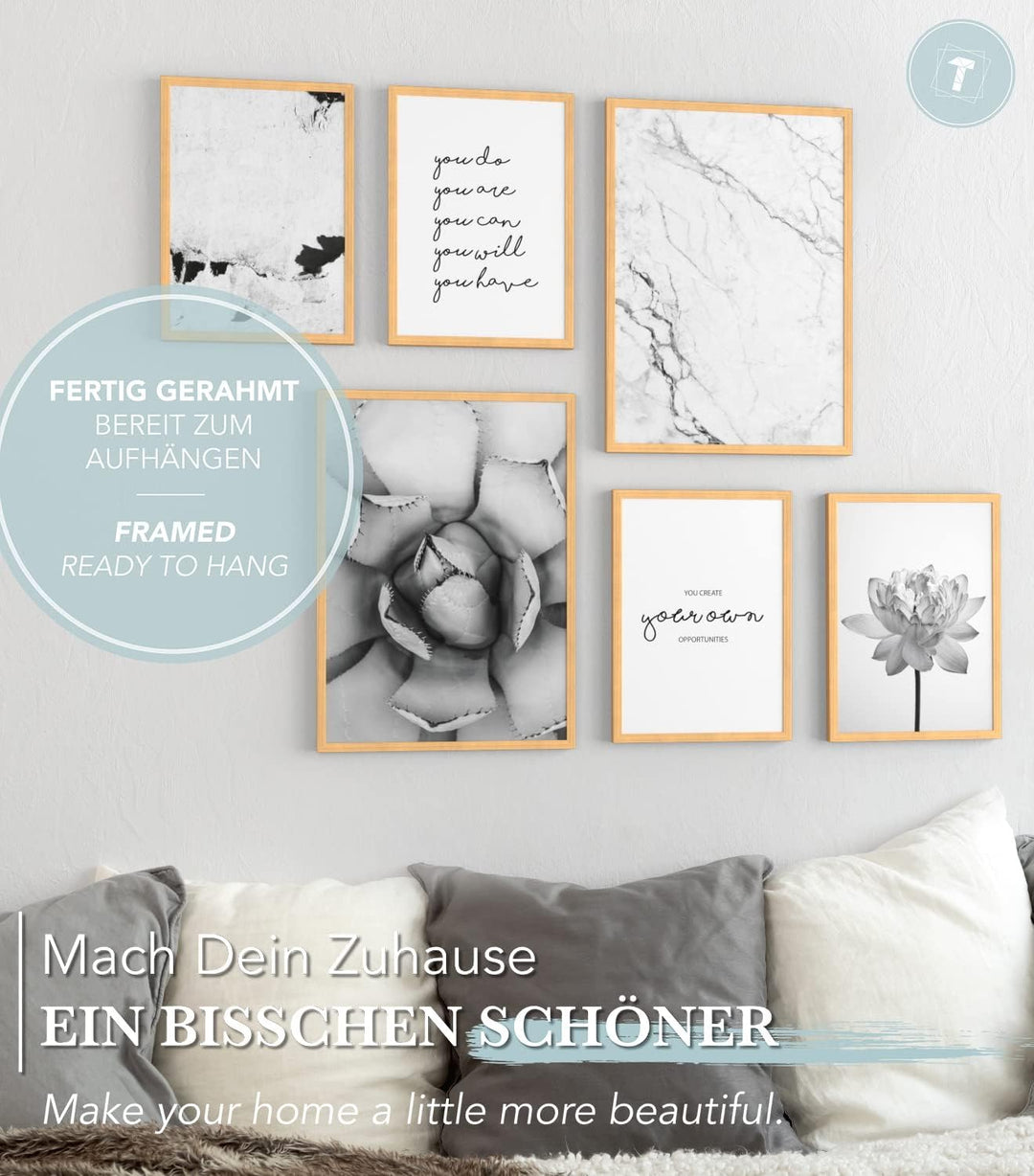Papierschmiede® Mood Poster Set Unity Schwarz-Weiss, Fertiges Bilder Set mit Rahmen (Holz, Natur), W