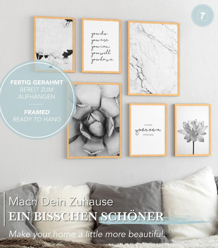 Papierschmiede® Mood Poster Set Unity Schwarz-Weiss, Fertiges Bilder Set mit Rahmen (Holz, Natur), W