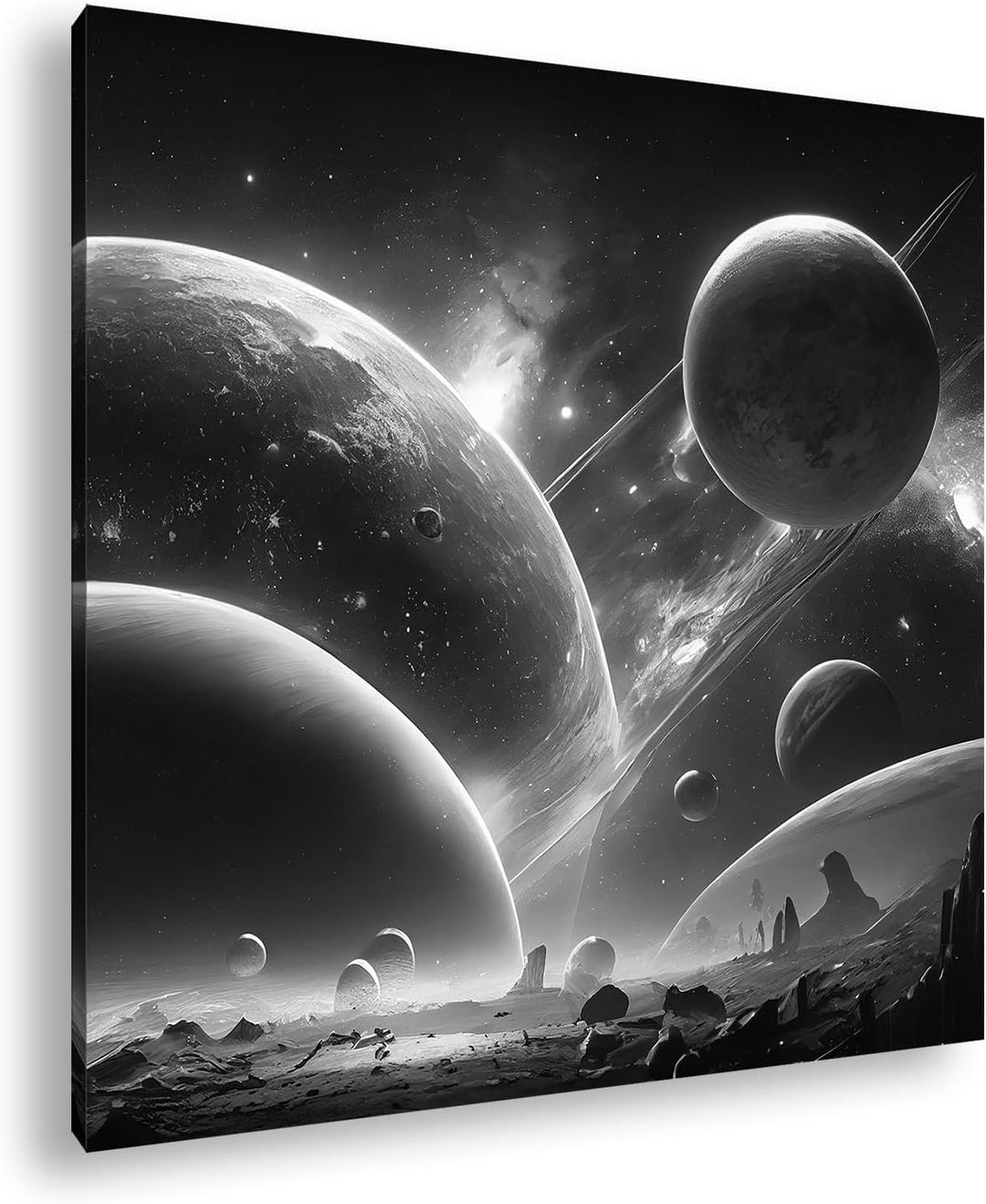 deyoli Planeten mit Baum bei Nacht im Format: 60x60 Effekt: Schwarz&Weiss als Leinwandbild, Motiv au