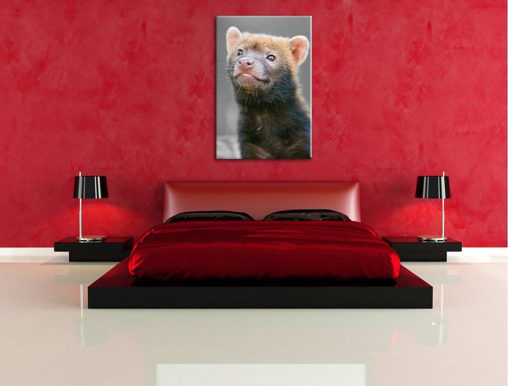 freches kleines Frettchen schwarz/weiss auf Leinwand, XXL riesige Bilder fertig gerahmt mit Keilrahm