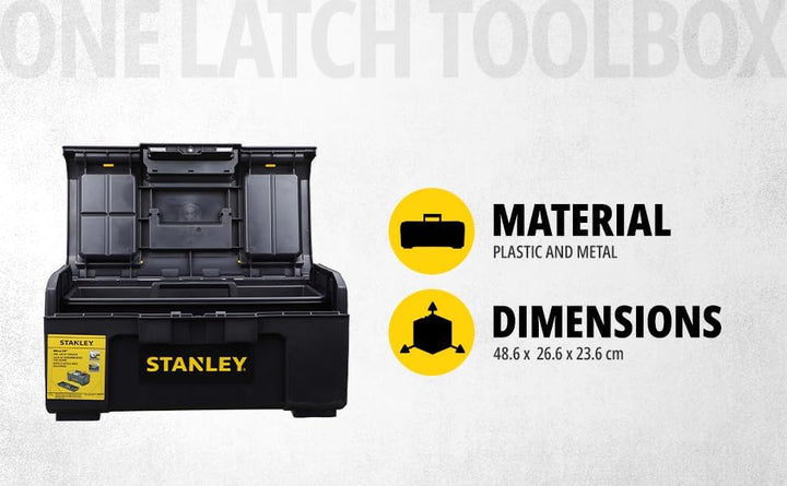 Stanley Werkzeugbox Basic (49 x 27 x 24 cm, Werkzeugorganizer mit Schnellverschluss, schwere Ausführ