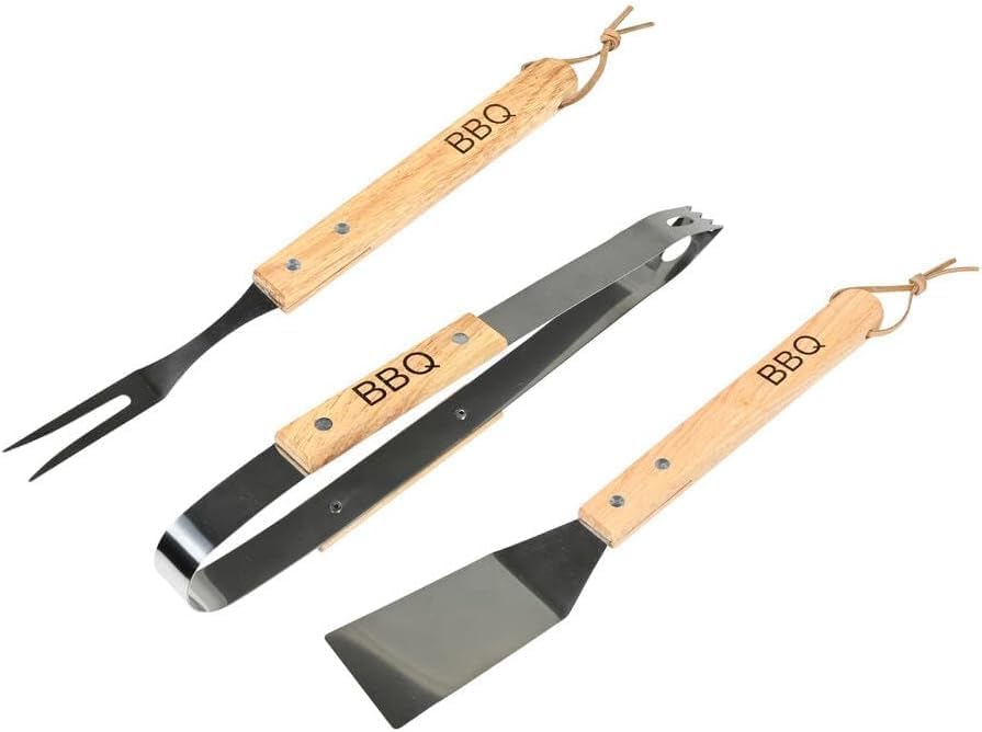 BBQ Grillbesteck Set 3-teilig aus Edelstahl – Grillzange, Wender & Fleischgabel – rostfrei, spülmasc