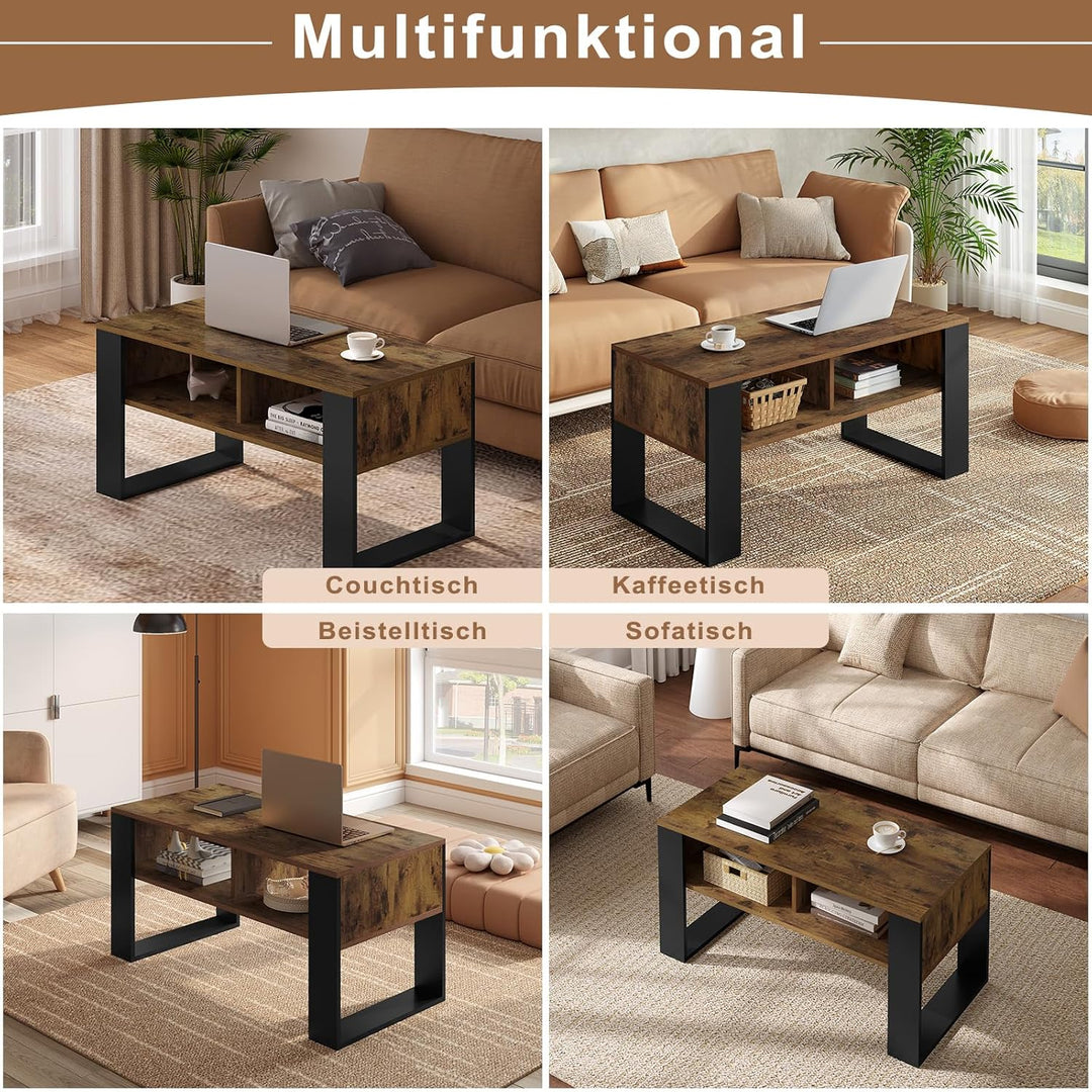 WOLTU Couchtisch mit Stauraum, Beistelltisch fürs Wohnzimmer, Wohnzimmertisch modern, rechteckiger K