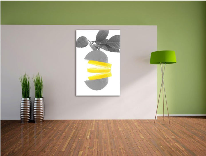 Frische aufgeschnittene Zitrone schwarz/weiss Format: 100x70 auf Leinwand, XXL riesige Bilder fertig