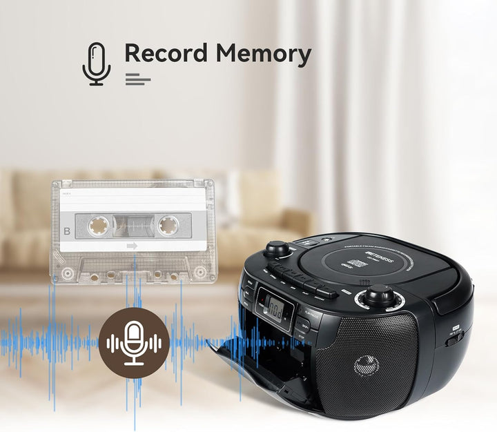 Retekess TR621 Tragbares CD Radio,Kassettenspieler CD,Stereo mit AM FM-Radio,Kassettenrekorder,Unter