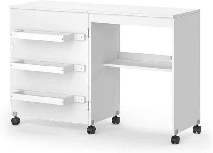 Vicco Nähtisch Carmen, Nähmaschinenschrank, Weiss, 118.5 x 79.5 cm mit 3 Regalen Weiss 118 cm, Wei&#