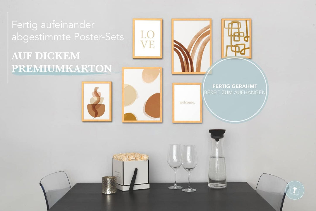 Papierschmiede® Mood Poster Set Abstrakte Kunst, Fertiges Bilder Set mit Rahmen (Holz, Natur), Wohnz