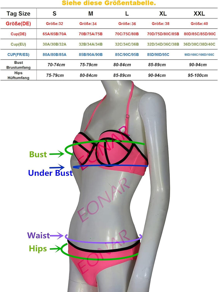 EONAR Damen Seitlich Gebunden Bikini Sets Abnehmbar Bademode Push up Bikinioberteil mit Nackenträger