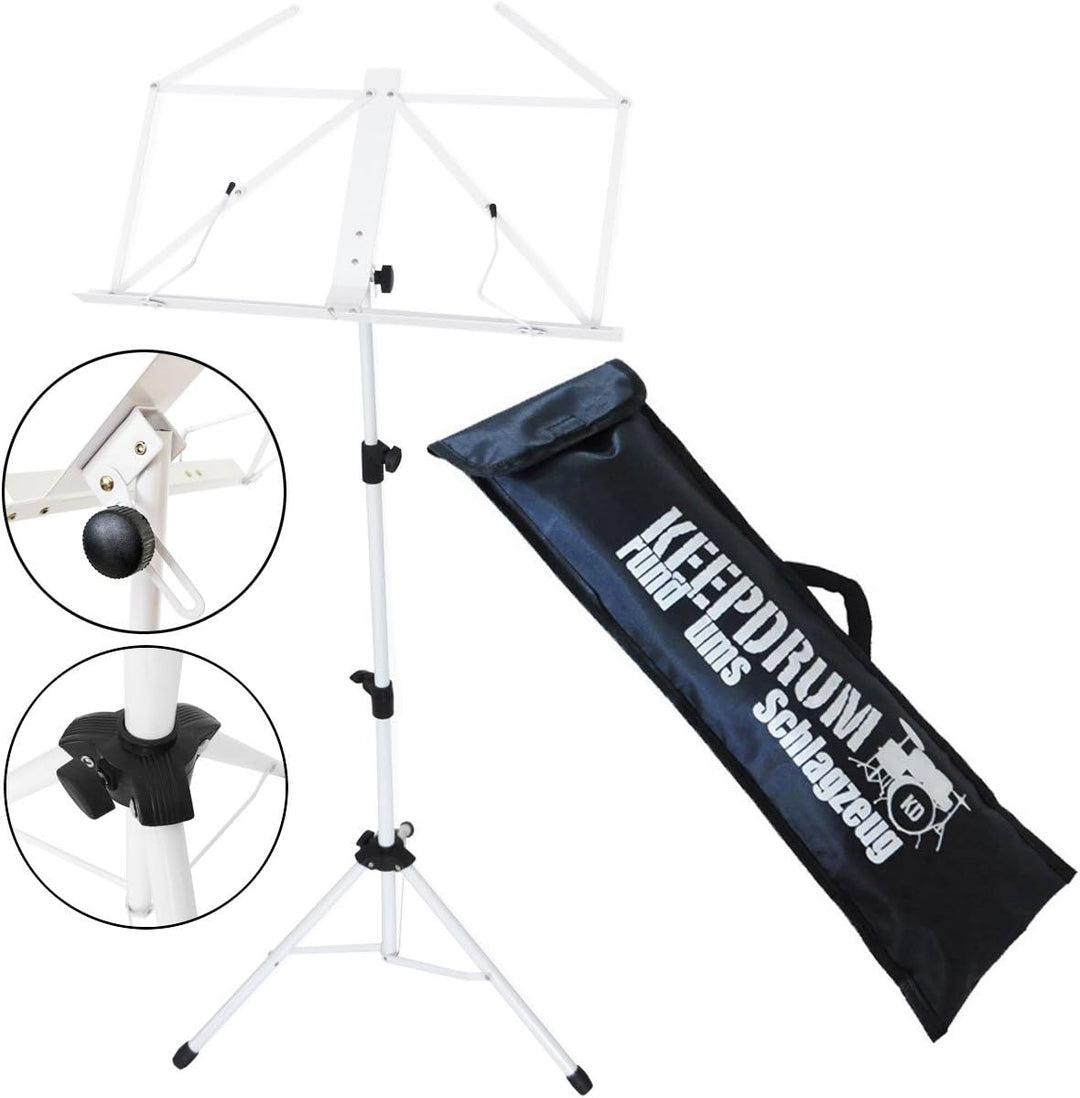 keepdrum Notenpult Weiss Notenständer inkl Tragetasche Bag